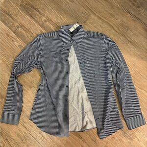 Express Striped Navy and White Dress Shirt